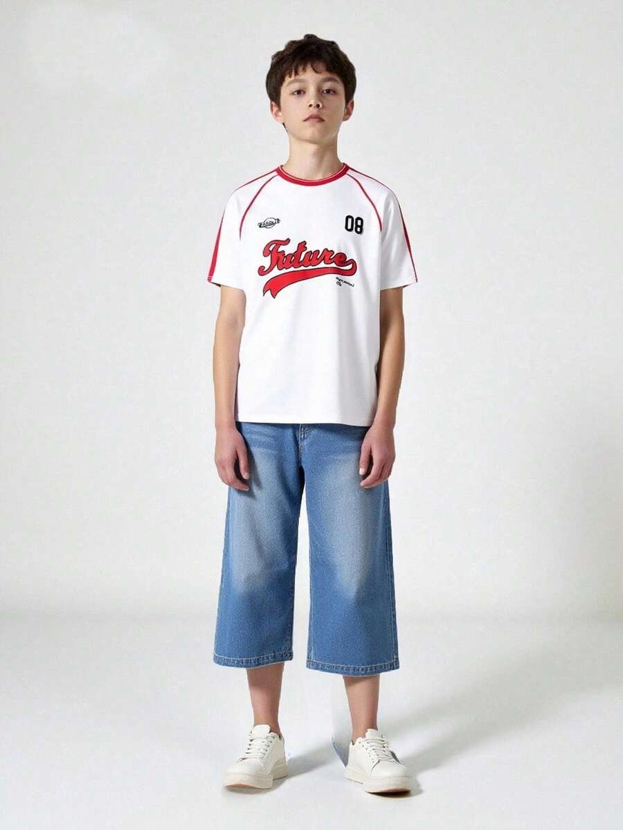 SHEIN Explorewe 2pcs/Set Teen Boys' Short Sleeve Crew Neck T-Shirt And Long Pants Set - Multicolor - View 1