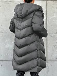 EURMUSE Women's Solid Color Hooded Zipper Front Long Sleeve Padded Coat, Winter - Grey - View 2