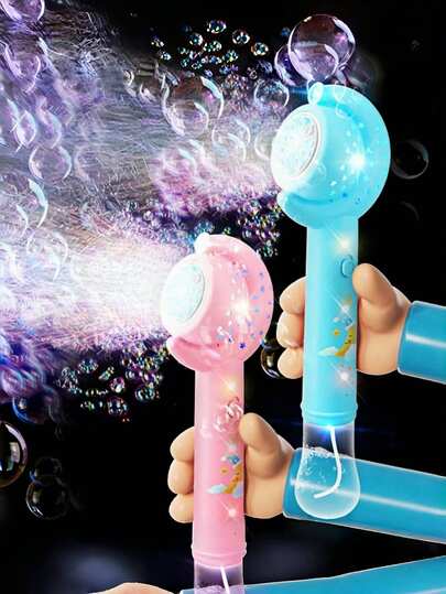 1 件粉色/蓝色自动泡泡机，手持便携式泡泡棒，带灯，男孩和女孩礼物，露营和户外娱乐（不含电池）