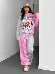 Teenager (Mädchen) minimalistischer Muster Hoodie Langarm Sweatshirt und Hose Set - Verschiedenfarbig - Übersicht 4
