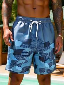 Manfinity Swimmode Men's Casual Drawstring Loose Wide Leg Beach Shorts, Summer