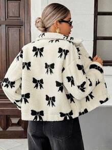 Chiquease Áo khoác lông cừu Teddy nơ kiểu Pháp dành cho nữ - Màu be - Xem 2