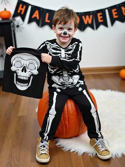SHEIN Playful Pals Young Boy Halloween Glow-In-The-Dark Print Jumpsuit