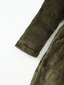 男童灰色纯色简约时尚长袖连帽系腰长袍家居服 - 墨綠色 - 查看 5