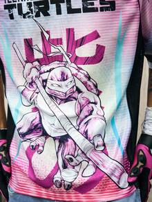 ROMWE MEN TEENAGE MUTANT NINJA TURTLES X ROMWE Men's Summer Cartoon And Slogan Graphic Ombre Colorblock Raglan Short Sleeve T-Shirt