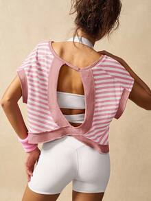 VARSITIE Camiseta y top deportivo de mujer a rayas, top adecuado para el gimnasio y el verano