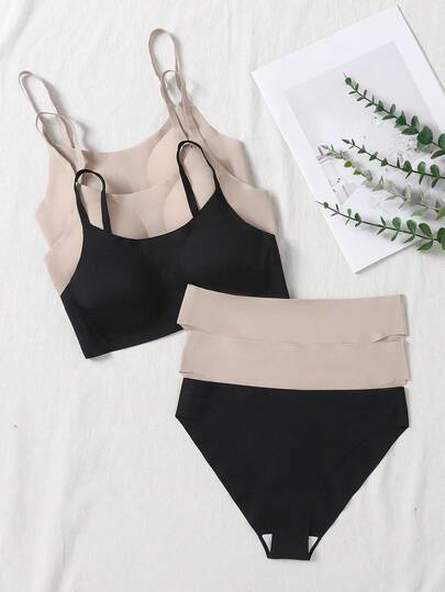 Teen Girl 6pcs Set Minimalist Comfortable Seamless Adjustable Strap Padded Supportive Back Bra & Panty Set