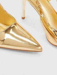 CUCCOO SZL Women's Pointed Toe Stiletto High Heel Gold Mirror PU Leather Slingback Pumps, Simple Elegant Commuting Versatile Ladies High Heels - Gold - View 6