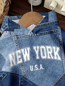 SHEIN EZwear Suitable For Party, Music Festival, Street, Patchwork City Text "NEW YORK" Graphic Print Plus Size Hoodie Sweatshirt For Women, Fall/Winter