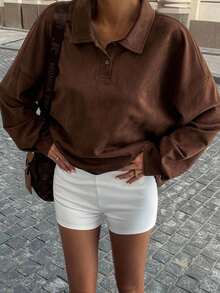 Livesso Moletom Marrom Casual e Solto Feminino, Outono/Inverno