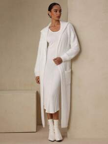 Graceveil Bộ 2 áo khoác cardigan dài họa tiết lông thú mùa đông cho nữ - trắng - Xem 6