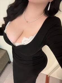 Vibekara Vestido de encaje de contraste talla grande, vestido informal y cómodo sin mangas para ir al trabajo y uso al aire libre - Negro - Ver 5