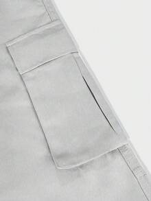 Manfinity Homme 男士纯色工装口袋直筒休闲裤，秋季 - 銀色 - 查看 7