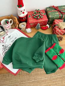 Sudadera unisex de cuello redondo con forro polar grueso, de estilo deportivo casual, verde, elegante y versátil, adecuada para primavera, otoño e invierno, y también para Navidad