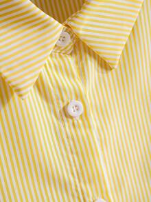 Rusticease Plus Size Winter Women Casual Striped Lantern Sleeve Shirt,Summer,Vacation,Going Out Tops Women,Gifts For Mother,Bohemian,Springbreak,Rave,Country,Autumn,Fall,Teacher - Yellow - View 6