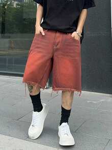 PAVTROS 男式口袋磨边宽松休闲牛仔百慕大短裤