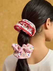 HARRY POTTER X SHEIN 2pcs/Set Fashionable & Cute Plus Size Pink & Red Every Flavour Beans Scrunchies, Elastic Hair Ties For Daily Hairstyles,Christmas