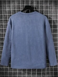 SHEIN Teen Boys' Baby Blue Long Sleeve Crew Neck Top,Street Life Casual Graphic Street Fashion,Autumn Graduation Loose Comfortable Graphic Print Decor - Blue - View 3