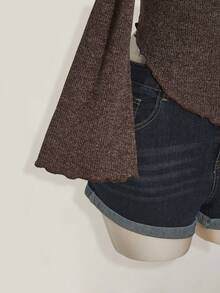 SHEIN ICON Große Größen Rollkragen Patchwork Off-Shoulder Brauner Y2K Vintage Strickpullover