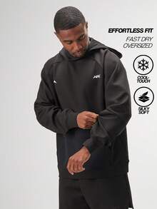 ARC Men's Letter Printed Hooded Casual Pullover Long Sleeve Sweatshirt With Pocket Oversized Sweatshirt , Fall - Black - View 4