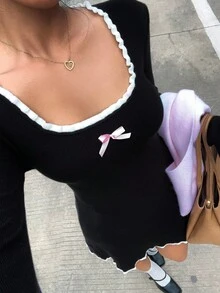 Sunnyshic Women's Fashionable Elegant Vacation Square Neck Mini Knit Dress