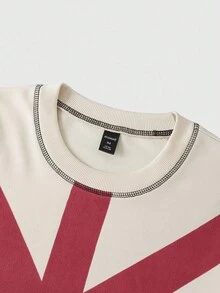 ROMWE MEN Street Life Men's Union Jack Print Loose Fit Crew Neck Long Sleeve T-Shirt, Fall - Apricot - View 3