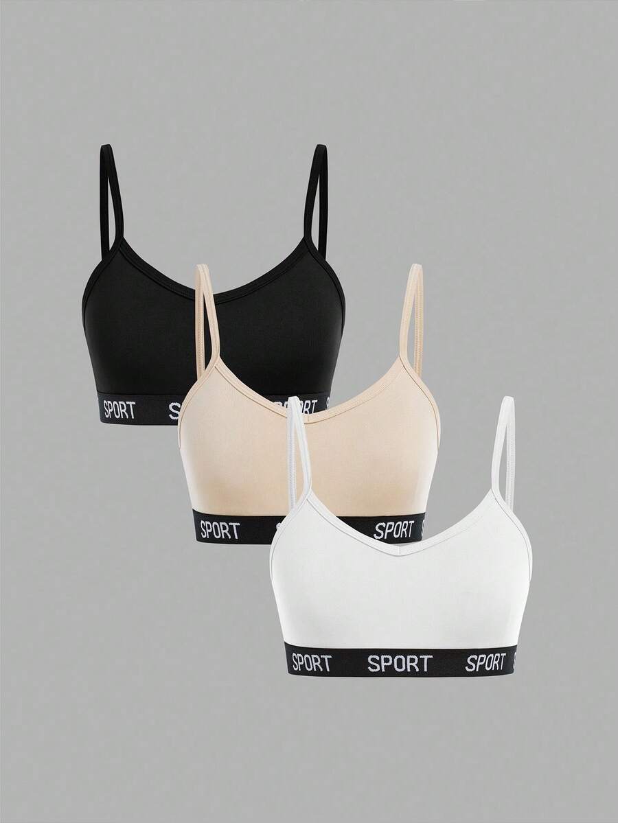 Bộ 3 áo bralette co giãn họa tiết chữ tối giản cho bé gái tuổi teen - Nhiều màu - Xem 1