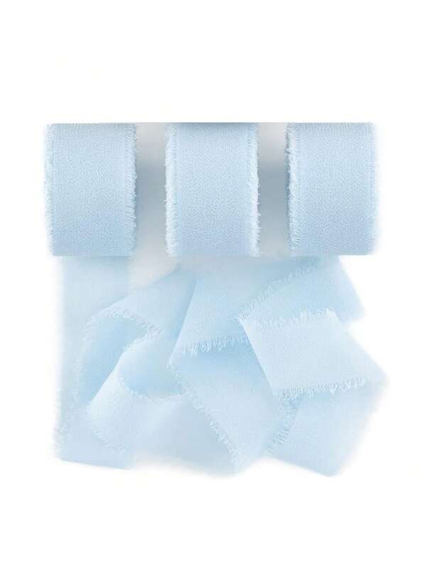 1/2/3rolls Diy Handmade Tassel Fabric Gift Packaging Chiffon Ribbon, Sky Blue 197*1.5 Inches Ribbon Suitable For Wedding Invitation, Bridal Bouquet, Gift Packaging, Diy Crafts, Bow Making,Christmas