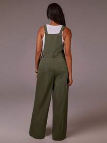 Athîral Women's Green Wide-Leg Jumpsuit | Sleeveless Utility Overalls With High-Waist & Straight-Leg Silhouette For Urban Street Style,Utility Jumpsuit,Overalls Fashion ,WideLeg Jumpsuit,Androgynous Style - Army Green - View 2