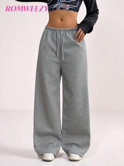 Sparklyn Teen Girl Casual Thermal Lined Sweatpants, Suitable For School, Work, Versatile Grey Fall Winter