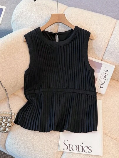 Franclia 无袖褶皱圆领休闲衬衫