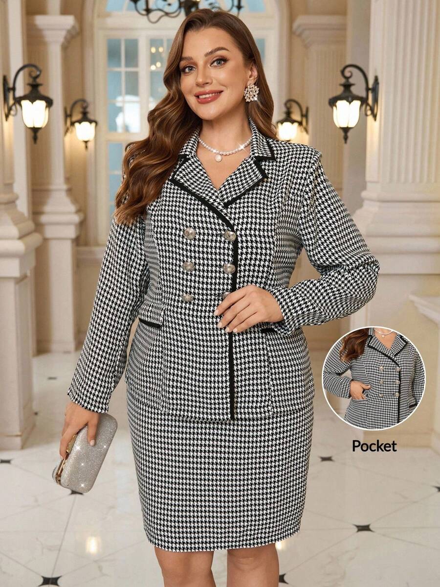 EMERY ROSE Ensemble 2 pièces Top à manches longues col imprimé tartan et mini-jupe grande taille