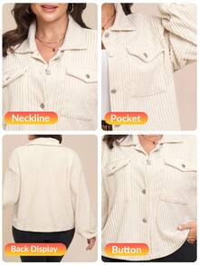 Comfylo 大码女式秋冬杏色灯芯绒长袖翻领外套 大码女式秋冬外套 万圣节服装外套 - 杏色 - 查看 8