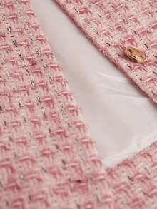 BELROSIE 2pcs/Set Pakaian Kerja Wanita dengan Kerah, Manset, dan Pinggang Motif Tweed Patchwork, Gaya Elegan - MultiWarna - View 7