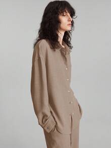 Ontre 2025 秋季女式两件套服装，搭配家居服，海滩度假装，长裤+长袖衬衫套装，音乐节派对商务休闲办公室优雅衬衫 - 卡其色 - 查看 6