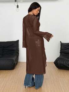 Coolane Women's Fall/All-Season Rave Renaissance Fair Hippie Music Festival Gyaru Mesh Straps Ruffle Ribbon Long Coat