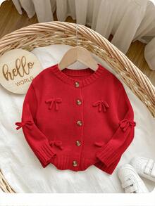 SHEIN 杏色蝴蝶结开衫，可爱百搭，适合秋冬女婴