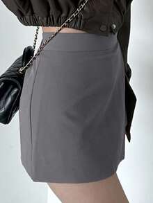 DAZY Women's Solid Color Side Slit Skorts Summer - Light Grey - View 2