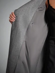 SHEIN BAE Large Lapel Patterned Double-Breasted Long Overcoat, Long Coat Women, Trench Coat Women, Overcoat Women,Coarse Twill Overcoat,Elegant Casual Coat In Fall/Winter,Gray Overcoat, Outerwear Women, Long Coats For Women