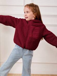 Cozy Pixies Cardigan de lã grossa com capuz e bloco de cores para meninas no outono/inverno