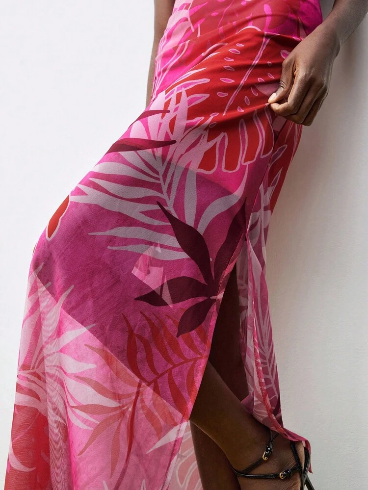 SHEIN Maija Women's V-Neck Sleeveless Backless Tie-Up Dress With Large Floral Print, Autumn Women Suits Skirt Suits For Woman Autumn Outfits For Women Saudi National Day New Year Dress Old Money Elegant Dresses For Party Beach Outfit For Women Christmas Dress Pink Dress Beach Dresses Party Outfit Halloween Costume Women New Year Women Wedding Guest Dress  Women Dresses Autumn Winter
