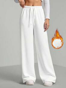 SHEIN Tall Weite Hose mit Kordelzug an der Taille und Falten aus Fleece - Weiss - Übersicht 1