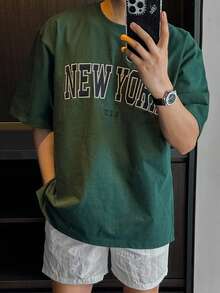 DAZY 男士回到校園夏季休閒短袖T恤，帶字母印花