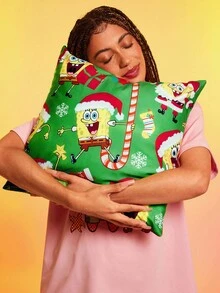 SpongeBob SquarePants | SHEIN 1 件圣诞枕套（不含枕芯），45*45 厘米，毛绒面料，柔软舒适，适用于家居装饰、汽车 - 彩色 - 查看 4