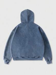 ROMWE MEN Grunge Punk 男士秋季拉链连帽运动衫，带口袋，休闲 - 藍色 - 查看 2