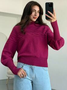 Aloruh Autumn/Winter Purple Turtleneck Underlayer, Loose Top With Tight Ribbed Long Sleeves