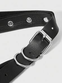 ROMWE Grunge Punk 1pc Black Y2K Punk Style Rivet Zipper Metal Skull & Letter Print Unisex Necktie, Goth Dark Accessories, Unique Personalized Decor - Black - View 4