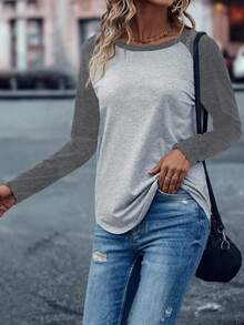 EMERY ROSE Camiseta de mujer con mangas raglán y bloque de color - Gris Oscuro - Ver 4