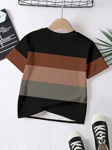 SHEIN Baby Boy Casual Minimalist Round Neck Short Sleeve Loose T-Shirt, Suitable For Summer - White - View 3