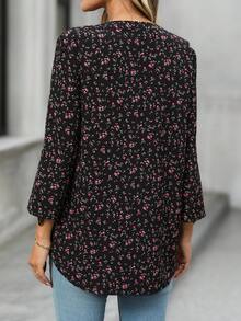 Camisa casual con cuello en pico, rayas y mangas enrolladas para el otoño - Multicolor - Ver 2